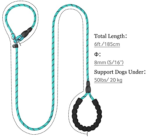 TagME Reflectante Correa Perro Adiestramiento,Correa Retriever,Correa de Entrenamiento,Correa Ajustable Perro Pequeño,Ø8mm x 185cm,Azul Verdoso
