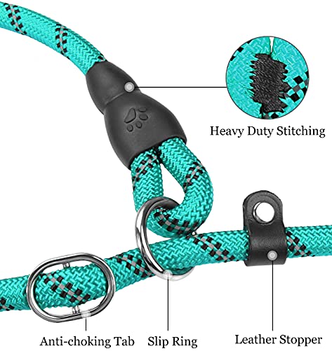 TagME Reflectante Correa Perro Adiestramiento,Correa Retriever,Correa de Entrenamiento,Correa Ajustable Perro Pequeño,Ø8mm x 185cm,Azul Verdoso