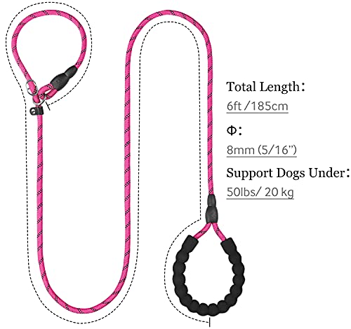 TagME Reflectante Correa Perro Adiestramiento,Correa Retriever,Correa de Entrenamiento,Correa Ajustable Perro Pequeño,Ø8mm x 185cm,Rosa Brillante