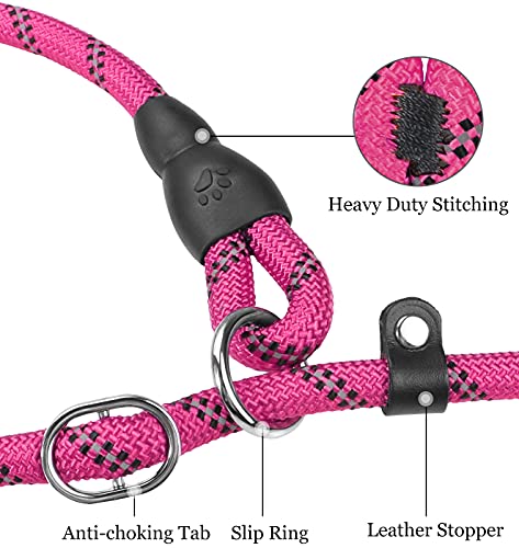 TagME Reflectante Correa Perro Adiestramiento,Correa Retriever,Correa de Entrenamiento,Correa Ajustable Perro Pequeño,Ø8mm x 185cm,Rosa Brillante