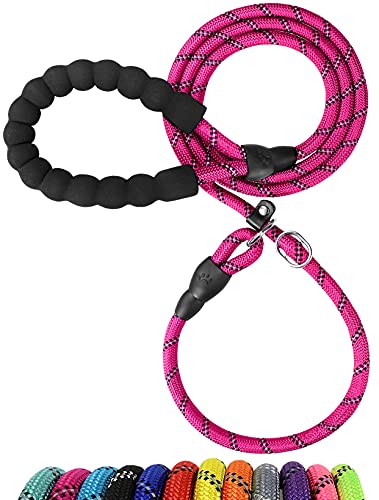 TagME Reflectante Correa Perro Adiestramiento,Correa Retriever,Correa de Entrenamiento,Correa Ajustable Perro Pequeño,Ø8mm x 185cm,Rosa Brillante