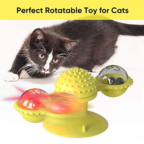TaimeiMao Juguetes interactivos para Gatos, Juguete Placa Giratoria para Gato,Juguete de Masaje para Gatos, Juguete para Masticar con Pelota,Menta de Gato,Bola Intermitente LED Plato Giratorio