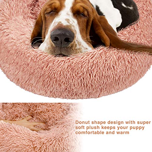 TAMOWA Cama Perro Suave Cama Gato Redonda, Camas de Gatos Perros de Donut con Parte Inferior Antideslizante, Cómodo Suave y Cálida Cama para Mascotas Gatos y Perros Pequeños, 70cm, Rosado