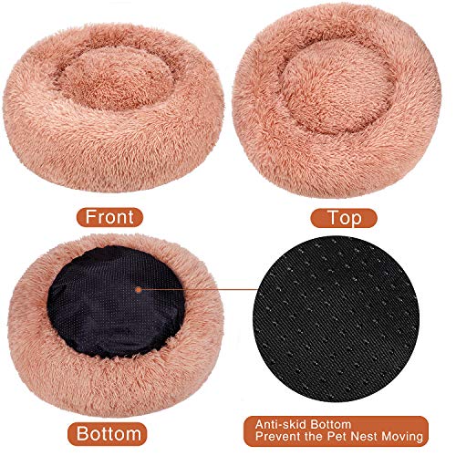 TAMOWA Cama Perro Suave Cama Gato Redonda, Camas de Gatos Perros de Donut con Parte Inferior Antideslizante, Cómodo Suave y Cálida Cama para Mascotas Gatos y Perros Pequeños, 70cm, Rosado