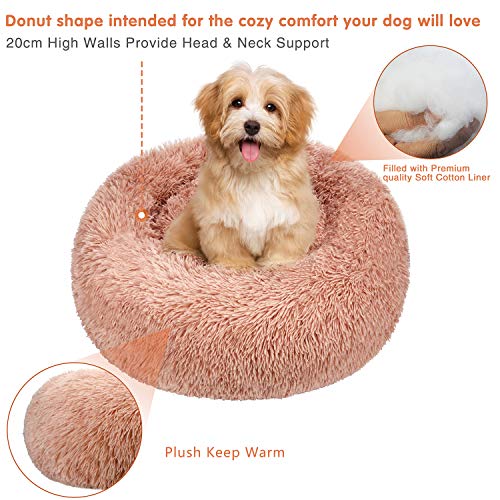 TAMOWA Cama Perro Suave Cama Gato Redonda, Camas de Gatos Perros de Donut con Parte Inferior Antideslizante, Cómodo Suave y Cálida Cama para Mascotas Gatos y Perros Pequeños, 70cm, Rosado