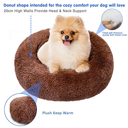 TAMOWA Cama Perro Suave Cama Gato Redonda, Camas de Gatos Perros de Donut con Parte Inferior Antideslizante, Cómodo Suave y Cálida Cama para Mascotas Gatos y Perros Pequeños, 60cm, Marrón