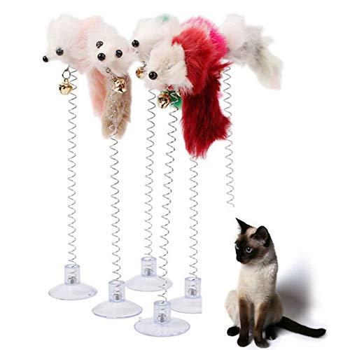 TankMR Spring Funny Pet Cat Gatito Sucker Spring Pluma Ratón Forma de Jugar Juguete Interactivo, Mejor Regalo para Gato - Color al Azar