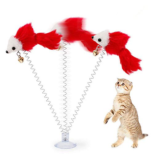 TankMR Spring Funny Pet Cat Gatito Sucker Spring Pluma Ratón Forma de Jugar Juguete Interactivo, Mejor Regalo para Gato - Color al Azar