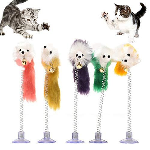 TankMR Spring Funny Pet Cat Gatito Sucker Spring Pluma Ratón Forma de Jugar Juguete Interactivo, Mejor Regalo para Gato - Color al Azar