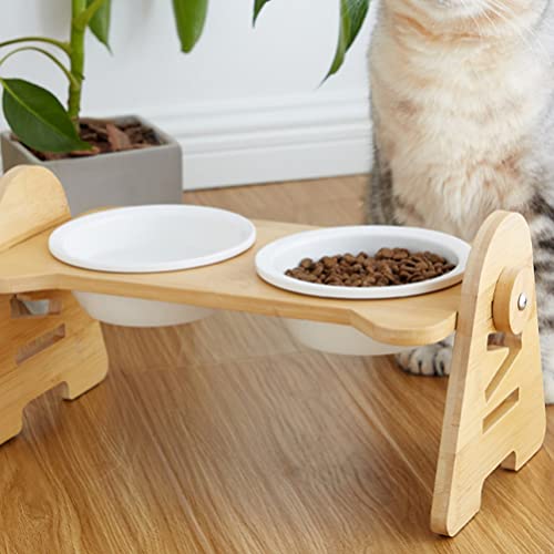 Tazón de Cerámica para Mascotas con Soporte: Cuencos Elevados para Gatos Elevados Alimentadores de Alimentos de Porcelana de Gato Inclinado para Perros Pequeños Gatitos de