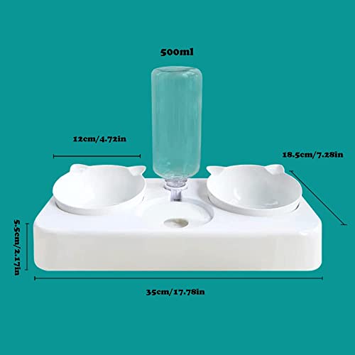 Tazón para Mascotas, Automático Bebedero Comida Platos 3 en 1, Comedero Bebedero para Gato y Perro, Cuenco para Perros Inclinado 8°, 2 Cuencos para Separar Alimentos Secos Húmedos y Bebedero (Azul)