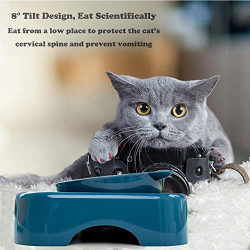 Tazón para Mascotas, Automático Bebedero Comida Platos 3 en 1, Comedero Bebedero para Gato y Perro, Cuenco para Perros Inclinado 8°, 2 Cuencos para Separar Alimentos Secos Húmedos y Bebedero (Azul)