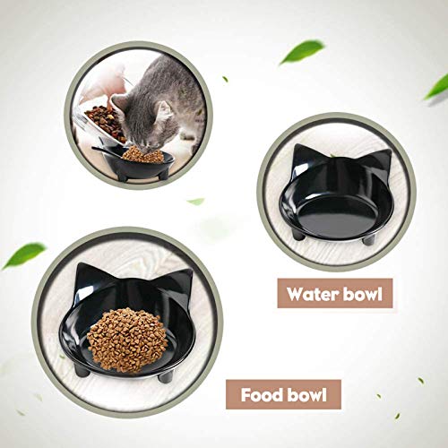 Tazones para Gatos Antivomitos Cuenco para Gatos Antideslizante de Melamina para Aliviar la Fatiga del Bigote para Gato Cachorro Hámster Conejo Animales Pequeños (en Blanco Y Negro) 2 Piezas