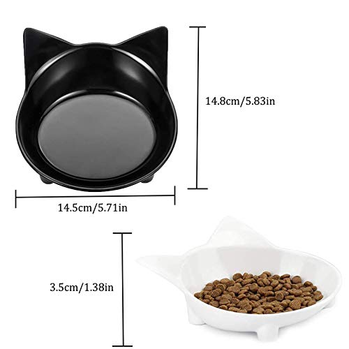 Tazones para Gatos Antivomitos Cuenco para Gatos Antideslizante de Melamina para Aliviar la Fatiga del Bigote para Gato Cachorro Hámster Conejo Animales Pequeños (en Blanco Y Negro) 2 Piezas