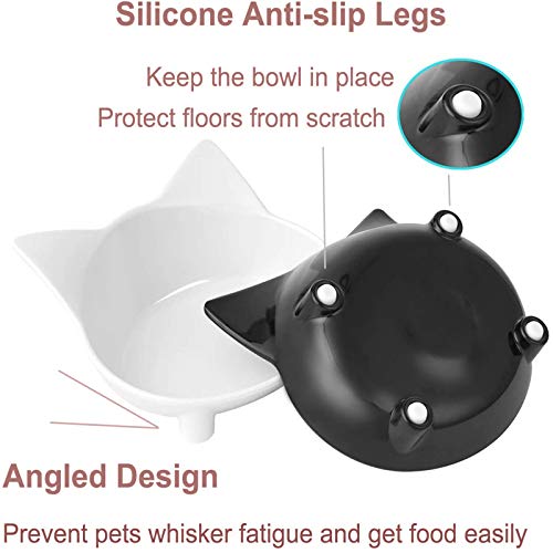 Tazones para Gatos Antivomitos Cuenco para Gatos Antideslizante de Melamina para Aliviar la Fatiga del Bigote para Gato Cachorro Hámster Conejo Animales Pequeños (en Blanco Y Negro) 2 Piezas