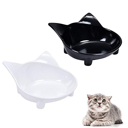 Tazones para Gatos Antivomitos Cuenco para Gatos Antideslizante de Melamina para Aliviar la Fatiga del Bigote para Gato Cachorro Hámster Conejo Animales Pequeños (en Blanco Y Negro) 2 Piezas