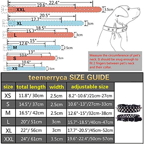 TEEMERRYCA Collar de Cuero con Pinchos para Perros pequeños, medianos y Grandes (Black-S)