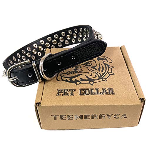 TEEMERRYCA Collar de Cuero con Pinchos para Perros pequeños, medianos y Grandes (Black-S)