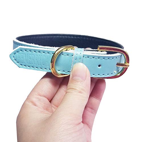 teemerryca Collares de gato con campana de cuero suave para perros pequeños medianos grandes (cuello: 36 cm - 46 cm), color azul