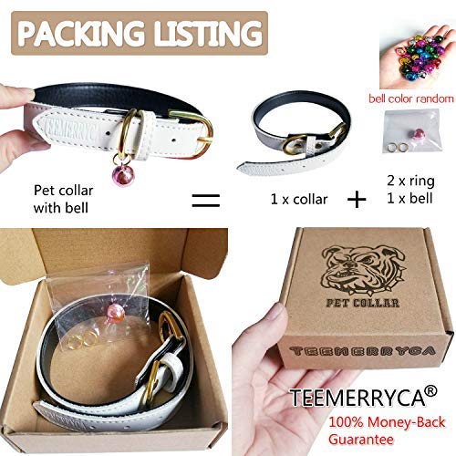 teemerryca Collares de gato con campana de cuero suave para perros pequeños medianos grandes (cuello: 36 cm - 46 cm), color azul