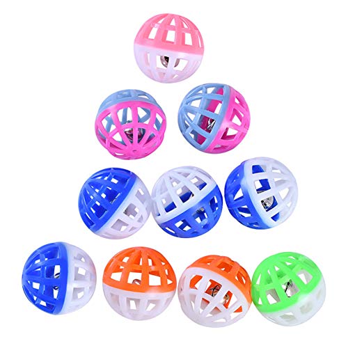 Teeyyui Pelota para Mascotas, Pelotas De Juguete para Gatos, Pelota De Juego De Colores para Gatitos, Bolas De Campana Huecas De Plástico, Juguete para Perseguir A Los Animales, 10 Piezas
