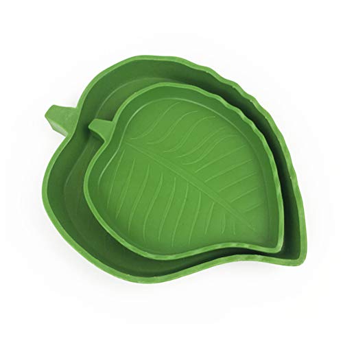 TEHAUX Cuencos de agua para alimentos en forma de hoja para reptiles, tortuga, arañas, lagartos, alimentos para beber agua, alimentador de alimentos pequeños para mascotas (tamaño grande)