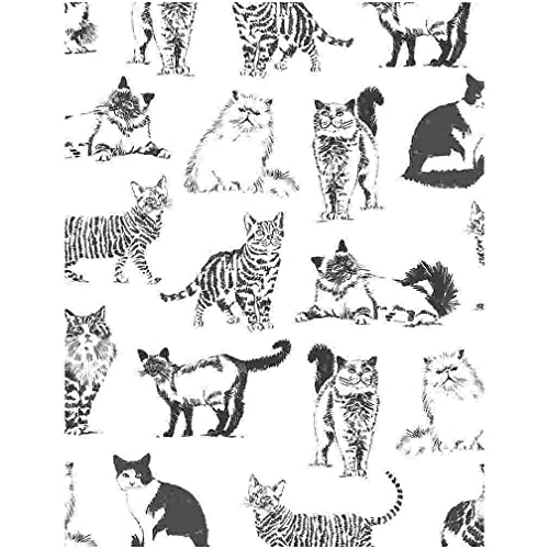 Tela blanca de animales con gatos siamés, persa, romano y otros de Timeless Treasures Pet Sketch