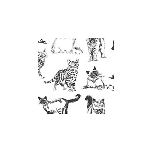 Tela blanca de animales con gatos siamés, persa, romano y otros de Timeless Treasures Pet Sketch