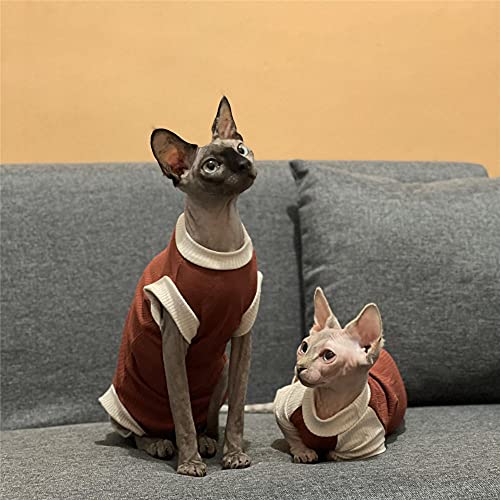 TENGTUD Ropa de Gato de Pelo, Sphynx/Devon Gato Camisa roja-XXL_Cuatro pies sin Mangas