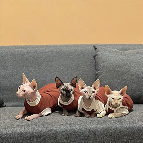TENGTUD Ropa de Gato de Pelo, Sphynx/Devon Gato Camisa roja-XXL_Cuatro pies sin Mangas