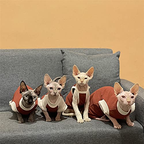 TENGTUD Ropa de Gato de Pelo, Sphynx/Devon Gato Camisa roja-XXL_Cuatro pies sin Mangas