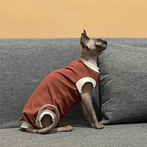 TENGTUD Ropa de Gato de Pelo, Sphynx/Devon Gato Camisa roja-XXL_Cuatro pies sin Mangas