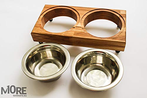 tenmore.eu Soporte de cuenco elevado para perros, apto para gatos o perros. Dos cuencos de 750 ml. Gran regalo para mascotas. Diseño de madera maciza
