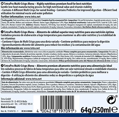 Tetra Pro Multi-Crisps Menu 250 ml - Alimento completo con un valor nutritivo óptimo, los 4 tipos de Multi-Crisps garantizan una dieta variada