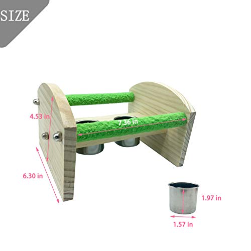 Tfwadmx Soporte de madera de loro perca de molienda con tazas de alimentador, soporte de juego lijado, accesorios de jaula de juguete para pájaros pequeños, cacatúas Conures periquitos pinzón
