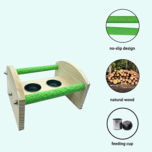 Tfwadmx Soporte de madera de loro perca de molienda con tazas de alimentador, soporte de juego lijado, accesorios de jaula de juguete para pájaros pequeños, cacatúas Conures periquitos pinzón