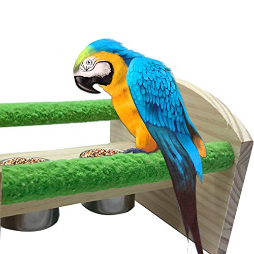 Tfwadmx Soporte de madera de loro perca de molienda con tazas de alimentador, soporte de juego lijado, accesorios de jaula de juguete para pájaros pequeños, cacatúas Conures periquitos pinzón