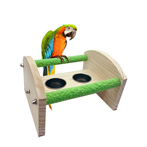 Tfwadmx Soporte de madera de loro perca de molienda con tazas de alimentador, soporte de juego lijado, accesorios de jaula de juguete para pájaros pequeños, cacatúas Conures periquitos pinzón