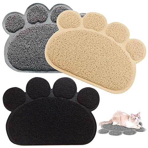 Tianher 3 Piezas Alfombrilla de la Ccaja Basura del Gato PVC Estera Arena y Comida Antideslizantes Diseño de Huella de Pata para Comederos Alimentos Alfombrilla de Perros y Gatos Fáciles de Limpiar