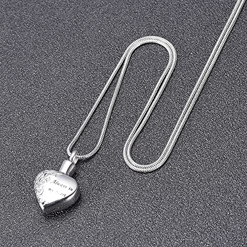 TIANZXS Diseño Grabado Siempre en mi corazón Urnas de cremación para Mascotas Cenizas funerarias Collar de Recuerdo para medallones de Cenizas de Animales