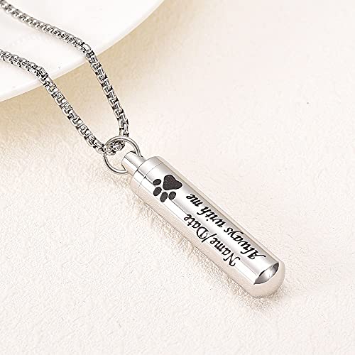 TIANZXS Grabe Pet Memorial Urn Collar de cremación de Cilindro con Estampado de Doble Pata para Perro, Cenizas de Gato   Siempre en mi corazón