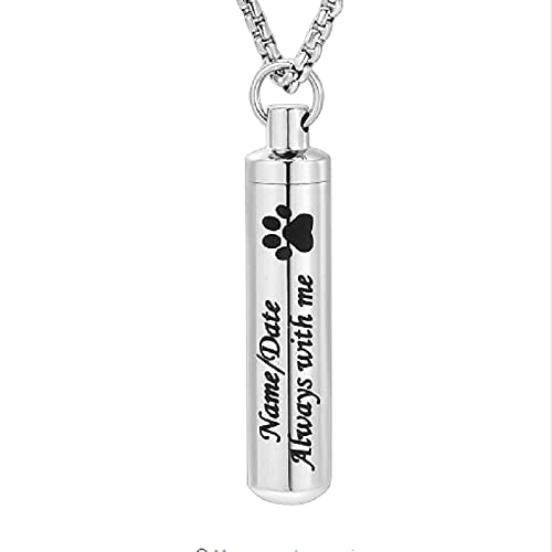 TIANZXS Grabe Pet Memorial Urn Collar de cremación de Cilindro con Estampado de Doble Pata para Perro, Cenizas de Gato   Siempre en mi corazón