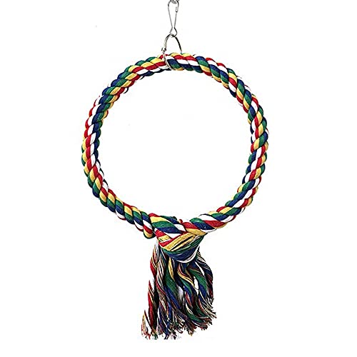 Tiardey - Columpio para pájaros con espejo de pájaro de 7 pulgadas,jaula para colgar,cuerda de algodón,columpio resistente a las mordeduras,cacatúas,cotorras,periquitos pequeños,forma redonda