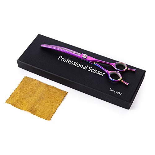 Tijeras de peluquería para perros con punta roma, 7 pulgadas, curvadas hacia abajo, corte de pelo para mascotas profesionales, corte de pelo para gatos, cuchillas japonesas de acero inoxidable