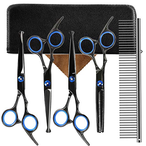 Tijeras de Perro y Gato, Tijeras para Mascotas de Acero Inoxidable, Tijeras Peluqueria Profesional, Tijeras Mascotas Pelo, 5 Piezas
