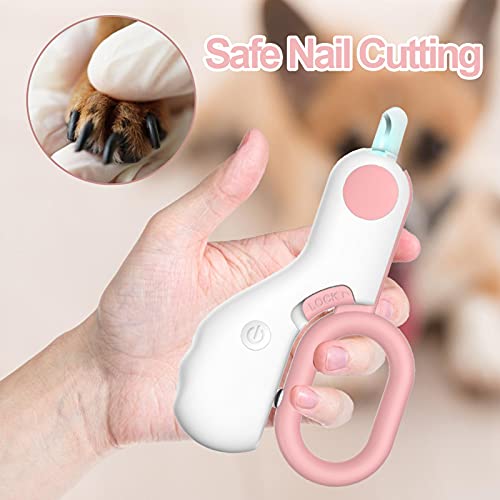 Tijeras de uñas para perros y gatos, de acero inoxidable, con luz LED recargable, evita lesiones y sin astillas, con lima plegable para uñas para perros y gatos