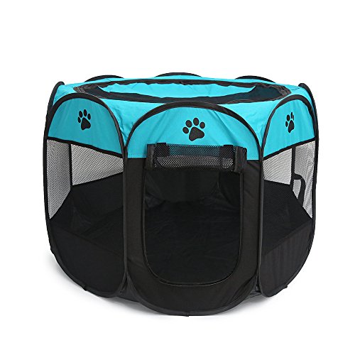 Tineer Portable Pet Cat Dog Cage Kennel Tent Bed Playpen Al Aire Libre Plegable Camping Pet Dog Tent House (S:72×72×45cm, Blue)