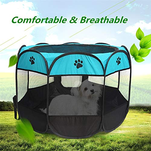 Tineer Portable Pet Cat Dog Cage Kennel Tent Bed Playpen Al Aire Libre Plegable Camping Pet Dog Tent House (S:72×72×45cm, Blue)