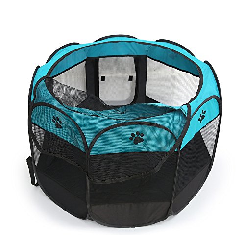 Tineer Portable Pet Cat Dog Cage Kennel Tent Bed Playpen Al Aire Libre Plegable Camping Pet Dog Tent House (S:72×72×45cm, Blue)