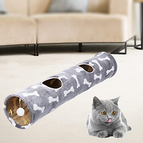 TISHITA de Juego para Gatos Suministros para Mascotas Tubo de Paso para Gatos Papel de Timbre Plegable Resistente a los arañazos Juguetes de Felpa - Gris